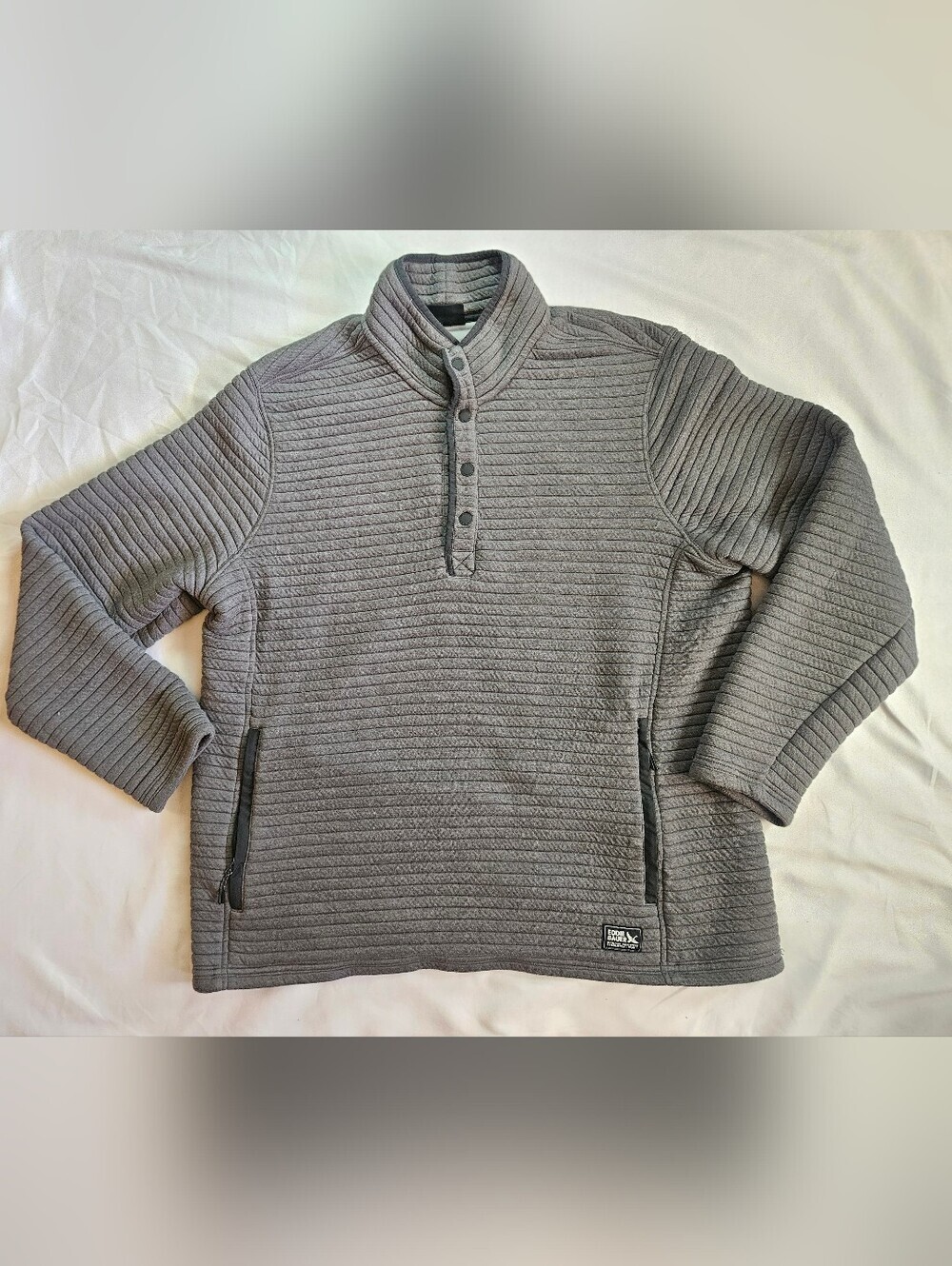 Eddie Bauer Womens Gray Textured Ribbed 1/4 Snap Pullover Jacket Size XL